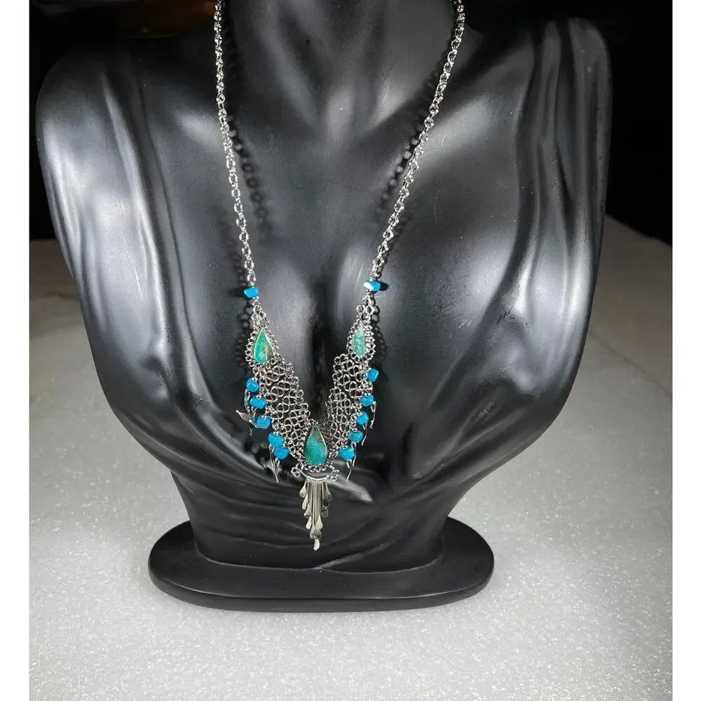 Vintage Natural Stone Hand Crafted Wire Wrap Necklace 80s 90s Southwestern Look - Picture 12 of 16
